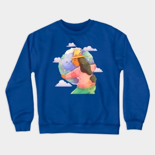 Girl Hug Earth Hand Drawn Crewneck Sweatshirt